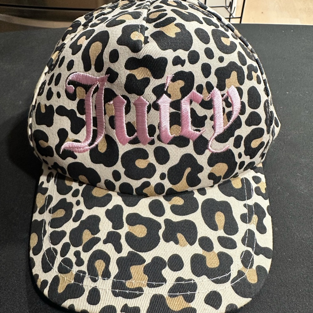 Kids Juicy Couture Animal Print Hat with Pink Logo OS